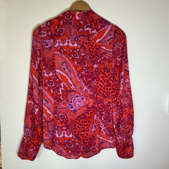 Free People Cheetah Print/ Paisley Cinched Business Casual Long Sleeve Top A21 - Picture 2 of 6